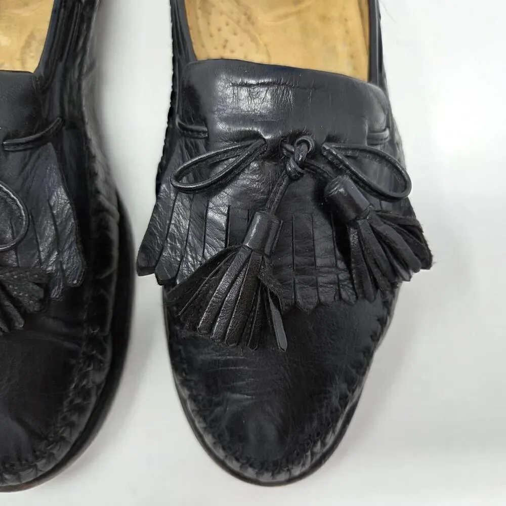 SANTONI RELAXED ITALY BLACK KILTIE TASSEL LOAFERS MOC TOE MENS SIZE 9.5 EE WIDE
